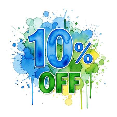 10 percent off watercolor paint splash on white background. Vector illustration.のイラスト素材