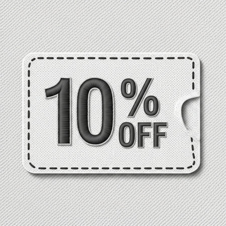 Sale tag with 10 percent off on the fabric texture background. Vector illustrationのイラスト素材