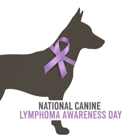 Minimalistic Dog Silhouette with Lavender Awareness Ribbon on a Clean White Backgroundの素材