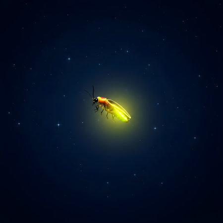 Single Firefly Glowing Against a Starry Night Sky, Minimalist Compositionの素材