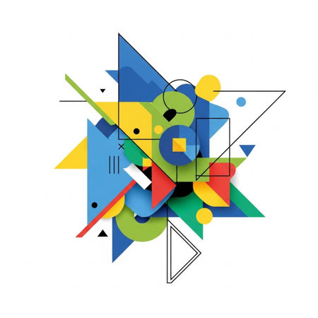 Abstract geometric composition with triangles, circles and lines. Background for covers, banners, flyers and postersのイラスト素材