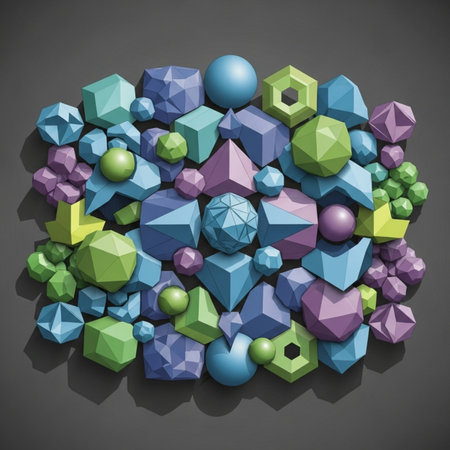 Abstract geometric background with colorful 3d cubes and spheres. Vector illustration.のイラスト素材