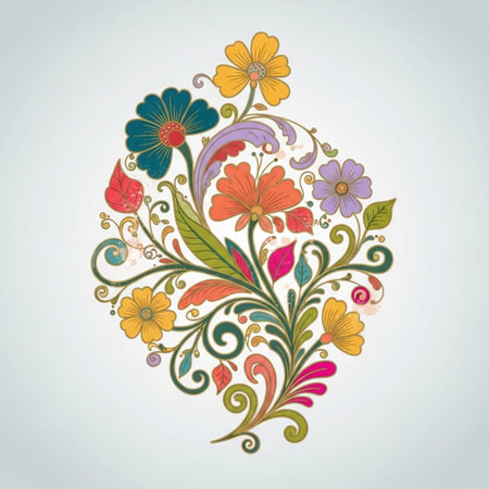 abstract floral background with flowers in retro style on a blue backgroundのイラスト素材