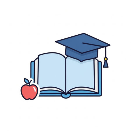 Open book with graduation cap and apple. Education concept. Vector illustration.のイラスト素材