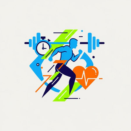 Running man with heart and clock. Sport concept. Vector illustration.のイラスト素材