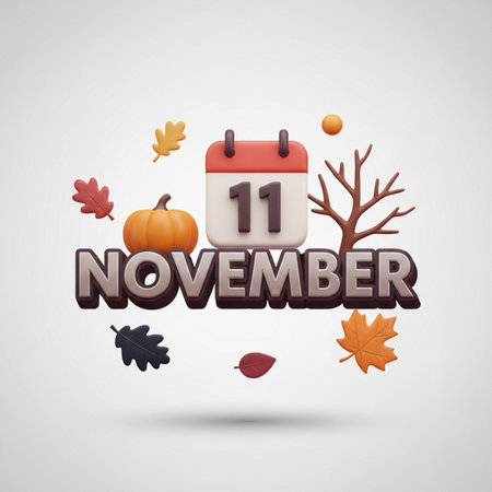 November 11, seasonal calendar design template. Vector illustrationのイラスト素材