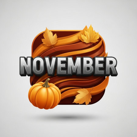 November Text Vector Icon - Autumn, Fall and Thanksgiving Monthのイラスト素材