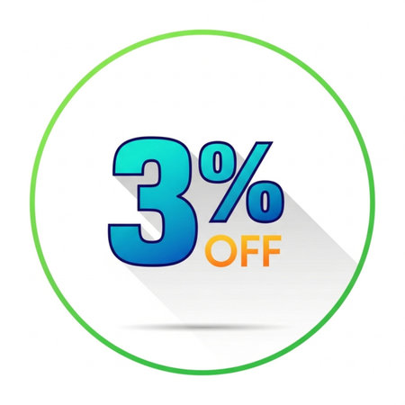 3 percent off discount flat icon with long shadow on white background.