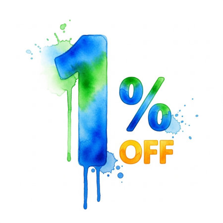 One percent off. Watercolor paint splash on white background. Vector illustration.のイラスト素材