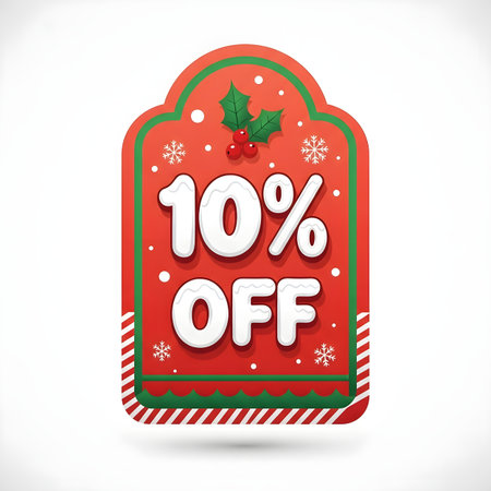 10 percent off christmas sale tag with holly and snowflakesのイラスト素材