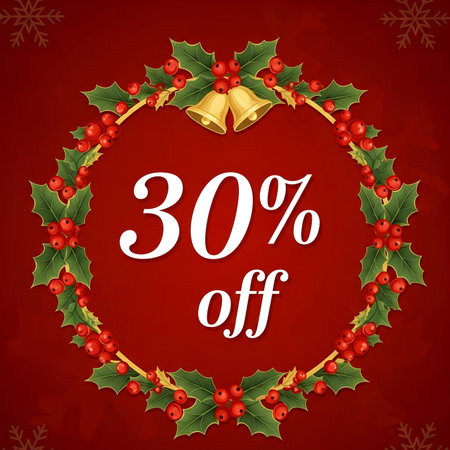 Christmas sale background with holly berry wreath. Vector illustration.のイラスト素材