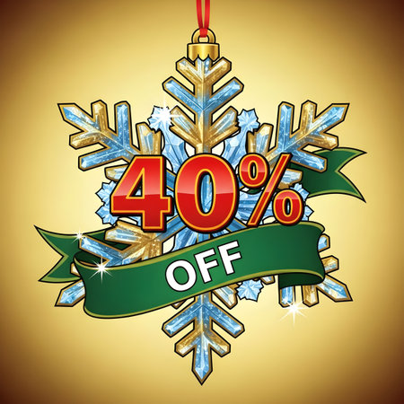 Illustration of a 40 percent off sale sign on a snowflakeのイラスト素材
