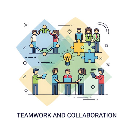 Teamwork and Collaboration Vector Icon - Group of People Connecting for Partnership, Business Unity and Project Successのイラスト素材
