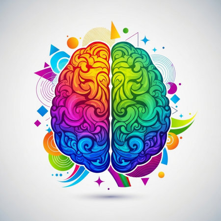 Colorful human brain with creative design elements. Vector illustration.のイラスト素材