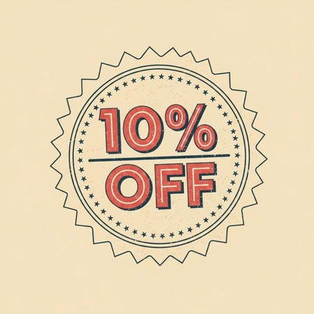 10% off label or stamp in retro style. Vector illustration.