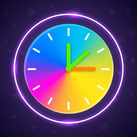 Colorful clock icon in neon style. Vector illustration. Eps 10のイラスト素材