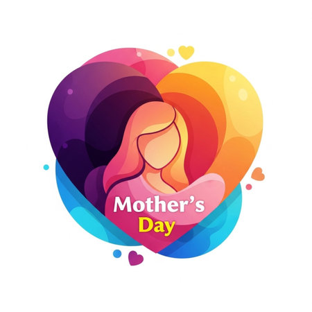 Mother's day greeting card with beautiful woman on colorful background. Vector illustration.のイラスト素材