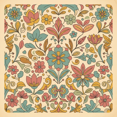 Floral pattern in retro style. Hand drawn vector illustration for your designのイラスト素材