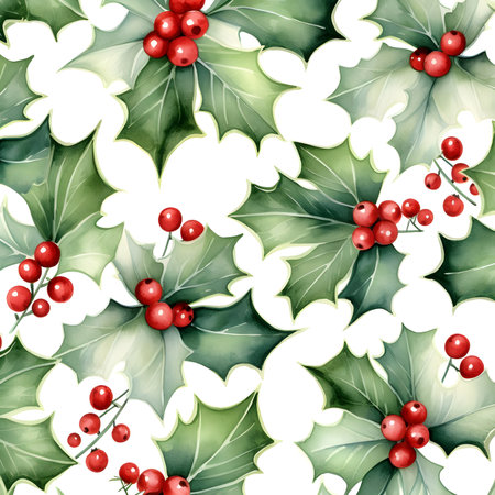Watercolor Christmas Wreath ivy branch. Mistletoe holly branches with red berries. Christmas ornaments from the branches painted with watercolors on white background.の素材