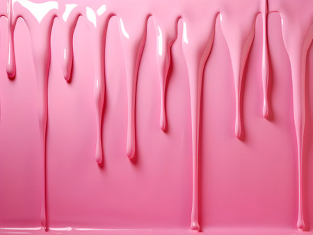 backdrop composition made of splashed paint drop spills isolated over the pink background. Falling pink color drops of paint.の素材