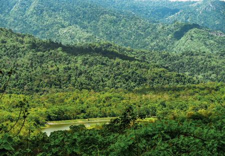 Beautiful viewpoint landscape green forrest and Mountain Peak in the National Park. Nature on the reservoir at Jetkod Pongkonsao in Saraburi, Thailand. Beautiful clouds above the mountain.の写真素材