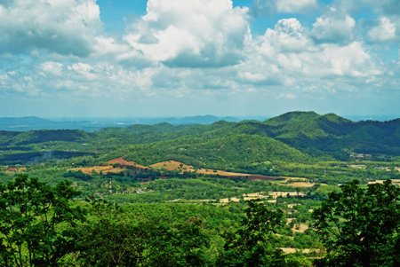 Beautiful viewpoint landscape green forrest and Mountain Peak in the National Park. Nature on the reservoir at Jetkod Pongkonsao in Saraburi, Thailand. Beautiful clouds above the mountain.の写真素材