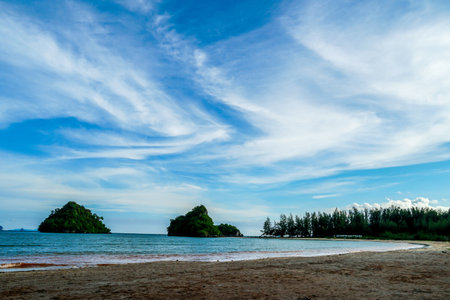 Nopparat Thara beach Boat boarding point to travel to various islands in Krabi, Thailand. Beach and beautiful clear sky without clouds.の写真素材