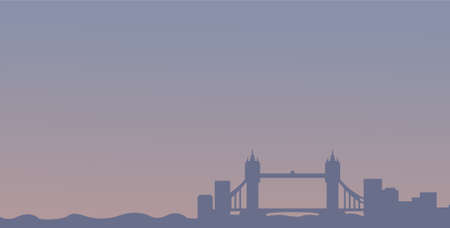 city background with objects like bridges. city background in dark purple color. silhouette background resembling the city of londonのイラスト素材