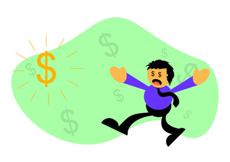 Vector illustration of businessman cartoon character graphic in pursuit of money. Commonly used for all content about "money and business"のイラスト素材