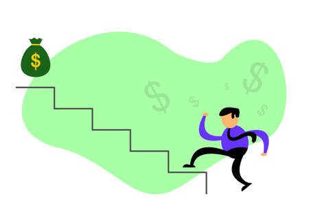 Vector illustration of businessman cartoon character graphics trying to earn money. Commonly used for all content about "money and business"のイラスト素材