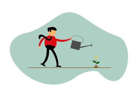 Vector illustration of businessman cartoon character splashing profit, Commonly used for all content about "money and business"のイラスト素材