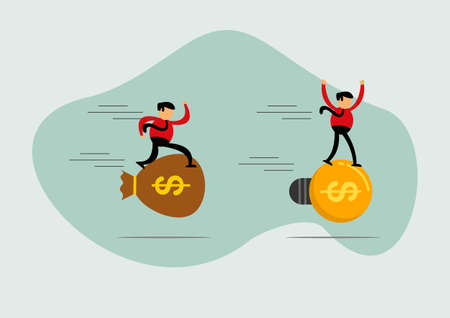 Vector illustration of businessman cartoon character competing using ideas and money, Commonly used...