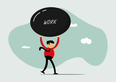 Busy workloads and deadlines cause fatigue and burnout, the concept of excessive office routines or overwork, entrepreneurs are tired of carrying very heavy workloadsのイラスト素材