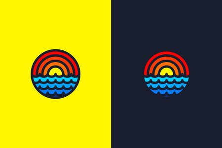 Sunset at sea Line art logo vector illustrationのイラスト素材