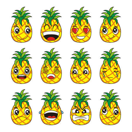 A very fresh and interesting collection of pineapple cartoon vector illustrations with funny and...