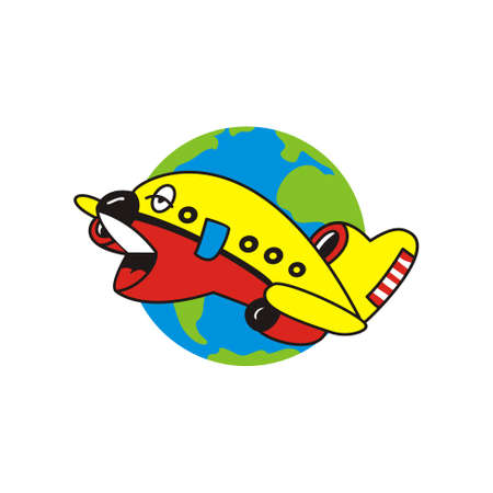 cartoon airplane with funny facial expressions flyingのイラスト素材