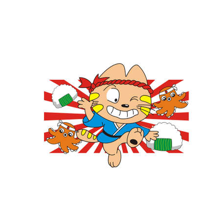 cartoon cat who became a japanese chefのイラスト素材