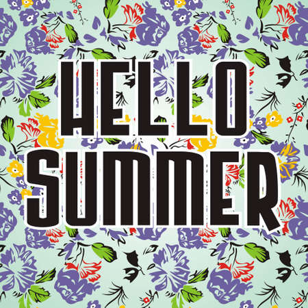 vector hello summer with flower background
