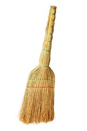 Home broom for cleaning debris isolated on a white background.の写真素材