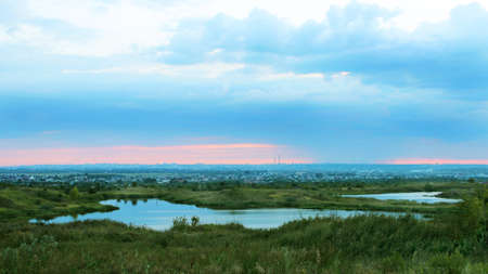View of the city during a storm with elevation.の写真素材