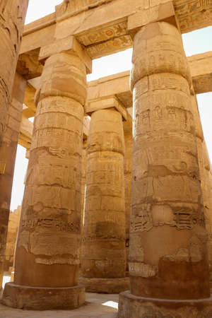 The columns of the ancient temple in Luxor, Egypt.