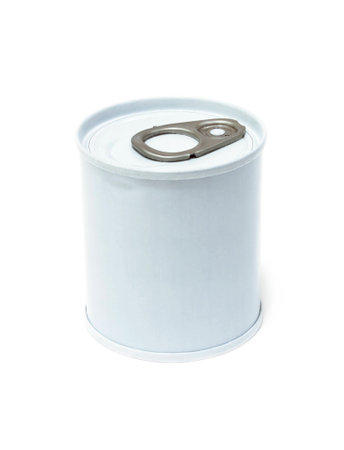 Tin can with pull ring isolated on whiteの写真素材