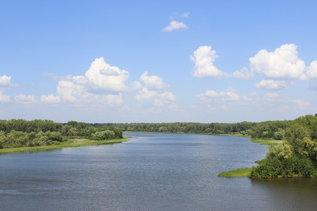 The river Samara in Russia. View summer with the Kirov bridge.