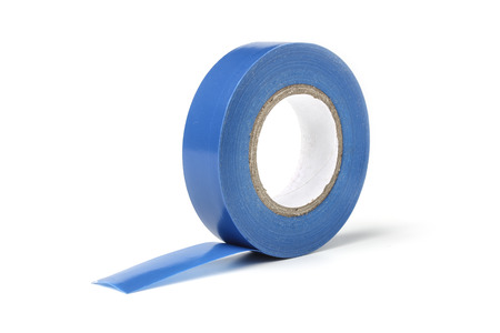 Reel of blue electrical tape isolated on whiteの写真素材