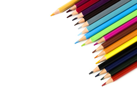 Multicolored children pencils for drawing isolated on whiteのeditorial素材