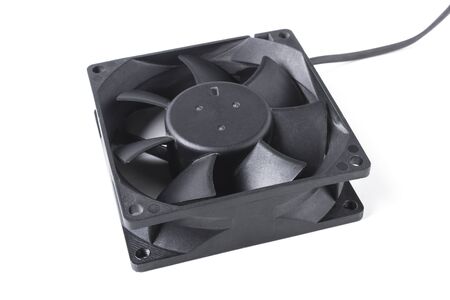 Black plastic cooler for computer unit isolated on white background