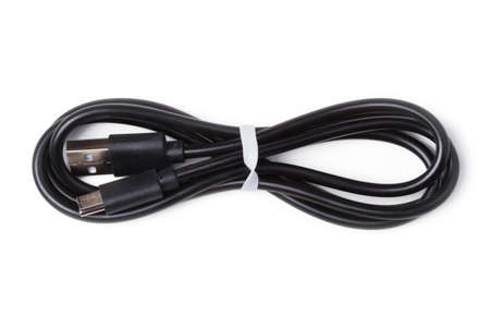 Black USB cable for charging a smartphone isolated on white