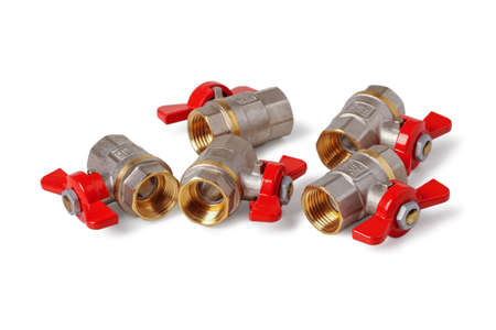 Plumbing ball valves in bulk isolated on white