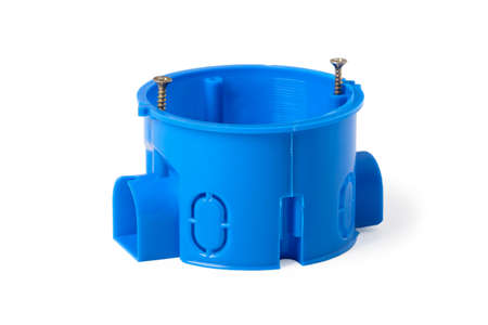 Plastic junction socket box for installing sockets and switches in a concrete wall isolated on white