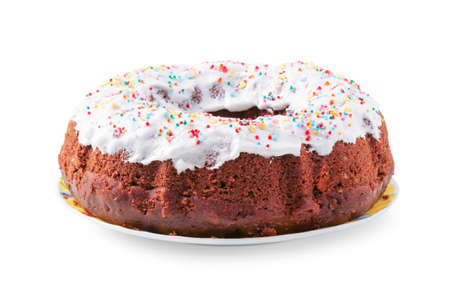 Festive cupcake baked at home with colorful sprinkles isolated on white